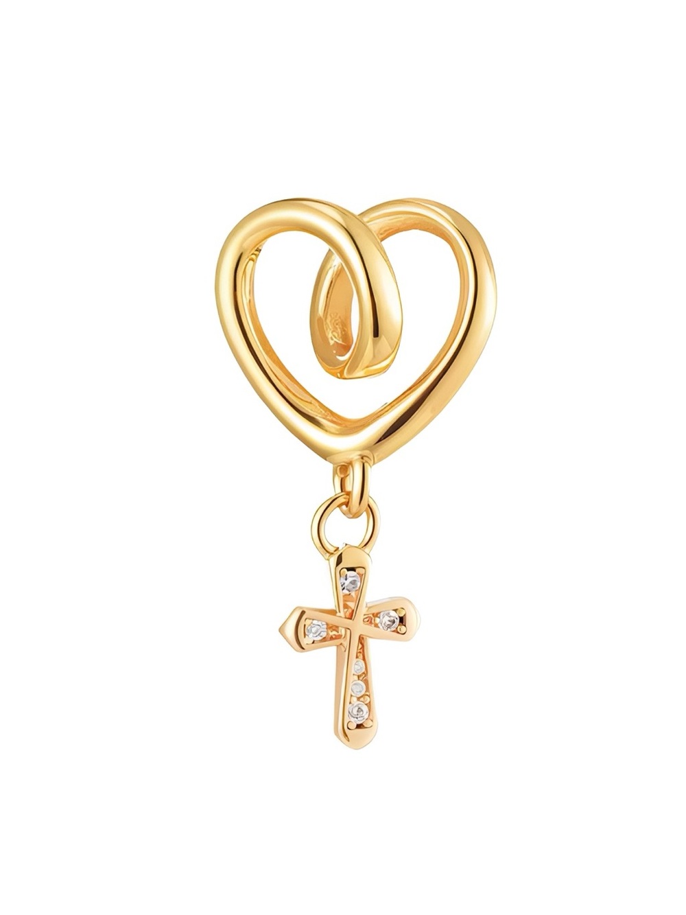 Yellow Gold Heart and Cross Dangle Charm